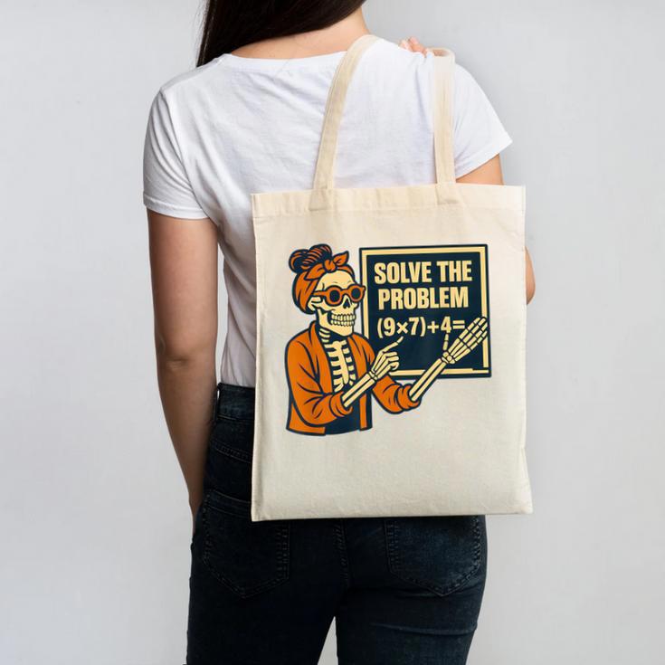 Halloween Teacher Six Seven Meme 6 7 Skeleton Spooky Costume Canvas Tote Bag