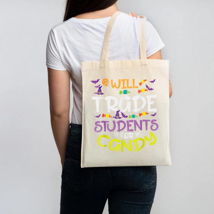 Halloween Teacher Will Trade Students For Candy Women Men Canvas Tote Bag