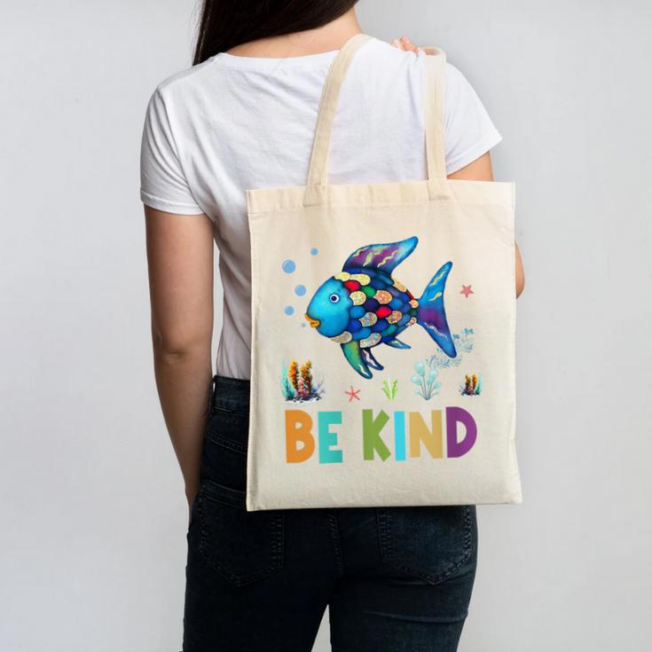 Happy First Day Of School Fish Rainbows Teacher Be Kind Canvas Tote Bag