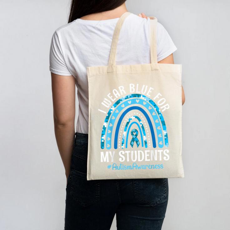 Happy Teacher I Wear Blue For My Students Autism Awareness Canvas Tote Bag