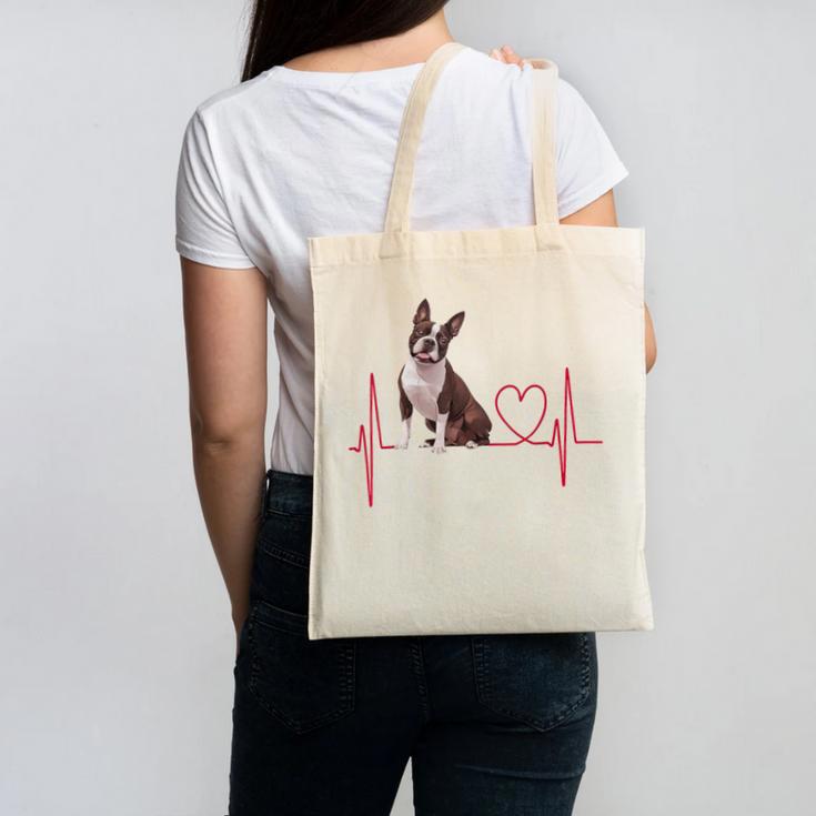 Heartbeat Boston Terrier Dog Canvas Tote Bag