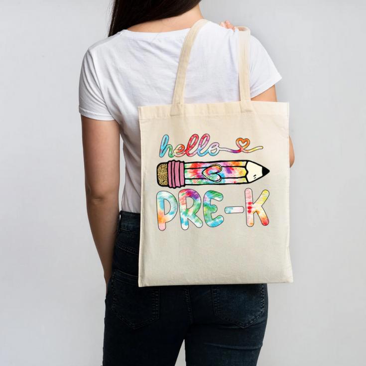 Hello Pre-K Pencil Teacher Student Tie Dye Canvas Tote Bag