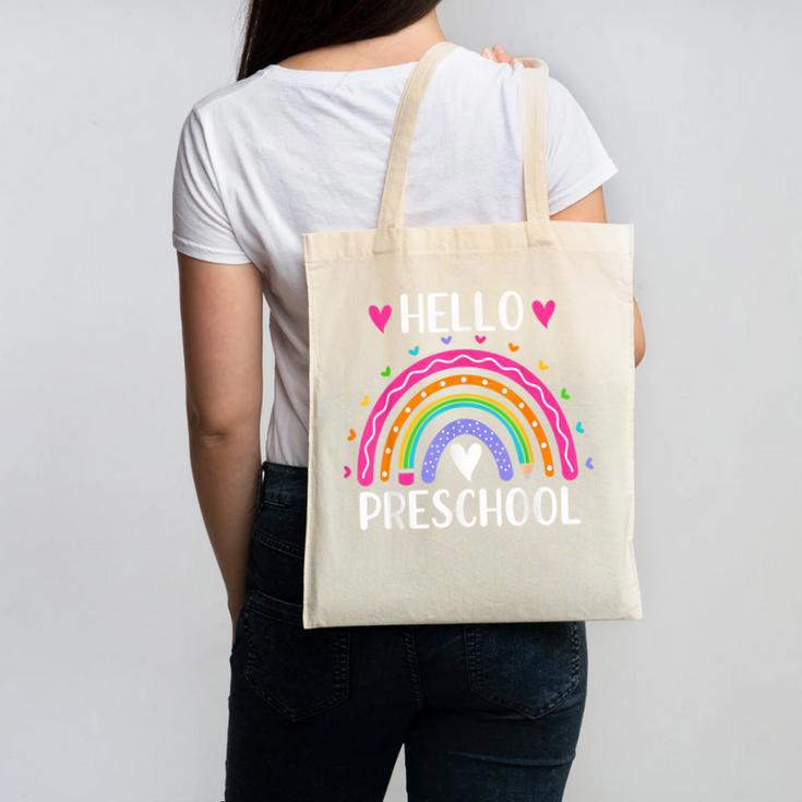 Hello Preschool Teacher Student Girls Rainbow Back To School Canvas Tote Bag