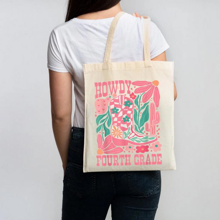 Howdy Fourth Grade Western 4th Grade Teacher Cowboy Cowgirl Canvas Tote Bag