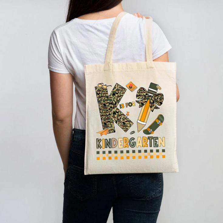 K Is For Kindergarten Teacher Coquette Bow Camo Canvas Tote Bag