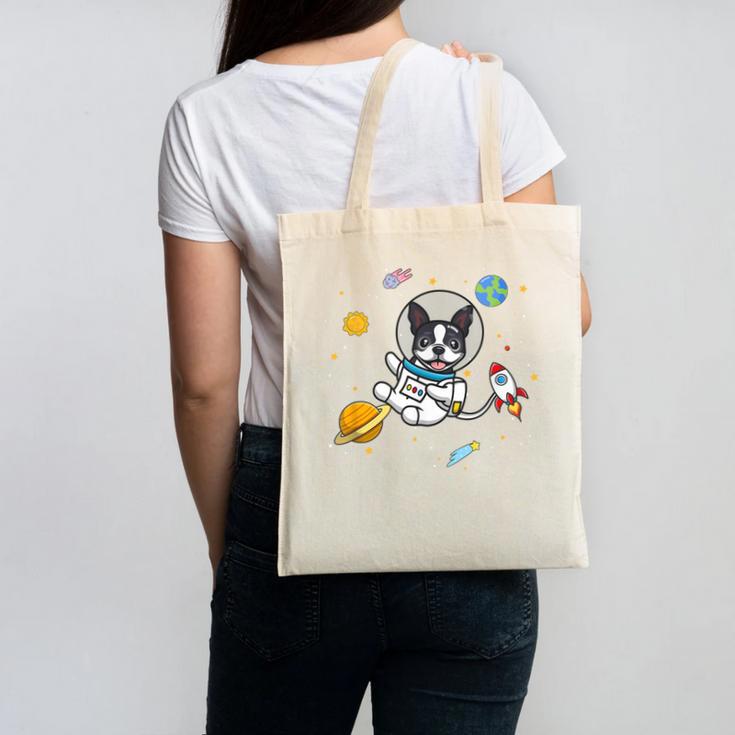 Kawaii Kids & Boys Astronaut Space Boston Terrier Dog Lover Canvas Tote Bag