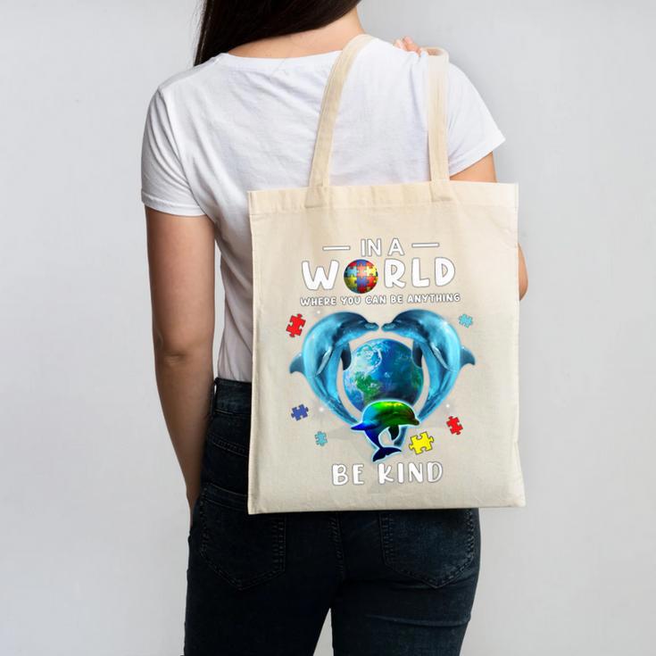 Be Kind Dolphin Autism Awareness Back To School Teacher Men Women Kids Canvas Tote Bag