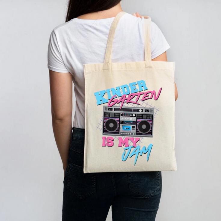 Kindergarten Is My Jam Vintage 80s Boombox Teacher Student Canvas Tote Bag