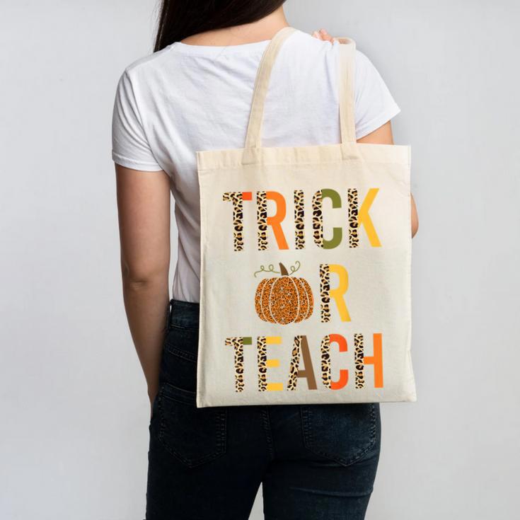 Leopard Trick Or Teach Halloween Teacher Costume Women Canvas Tote Bag