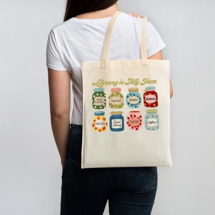 Library Is My Jam Librarian Appreciation Reading Teacher Canvas Tote Bag