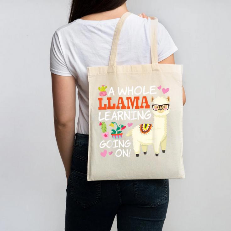 Llama Learning T Shirt Teachers Students Alpaca Lovers Canvas Tote Bag