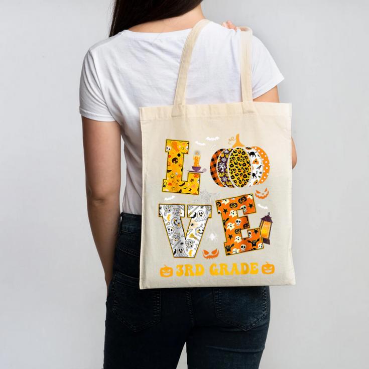 LOVE 3rd Grade Pumpkin Teacher Student Halloween Costume Canvas Tote Bag