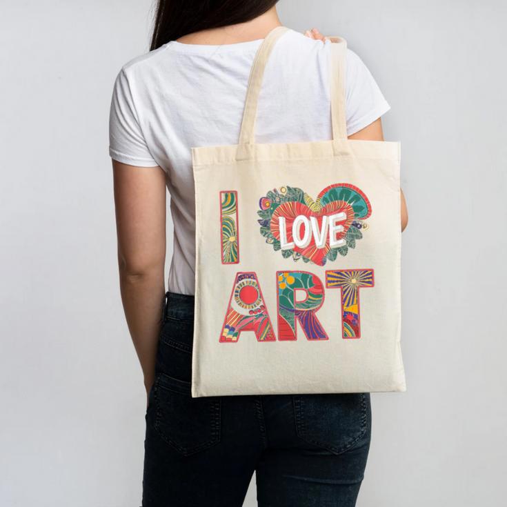 I Love Art Artist Painter Colorful Painting Art Teacher Canvas Tote Bag