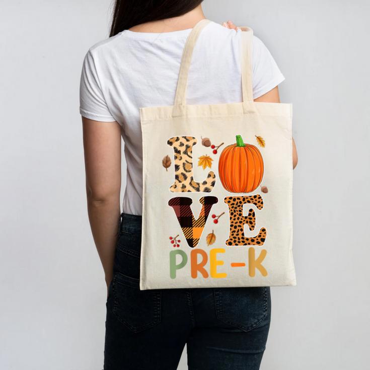 Love Pre-k Teacher Shirts Autumn Fall Pumpkin Fall Leopard Canvas Tote Bag