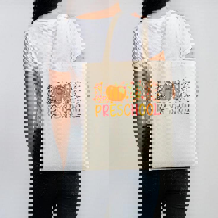 Love Preschool Happy Fall Thanksgiving Women Teacher Canvas Tote Bag