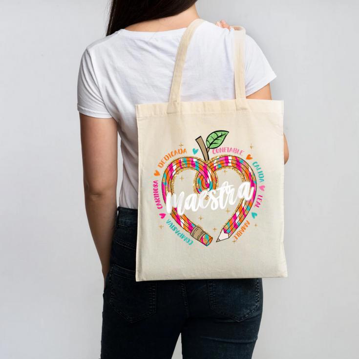 Maestra Pencil Spanish Teacher Bilingual 100 Days Of School Canvas Tote Bag