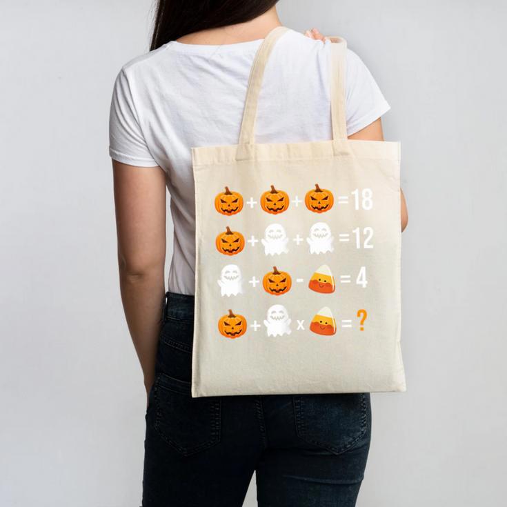 Math Teacher Halloween Equation Pumpkin Ghost Candy Corn Canvas Tote Bag