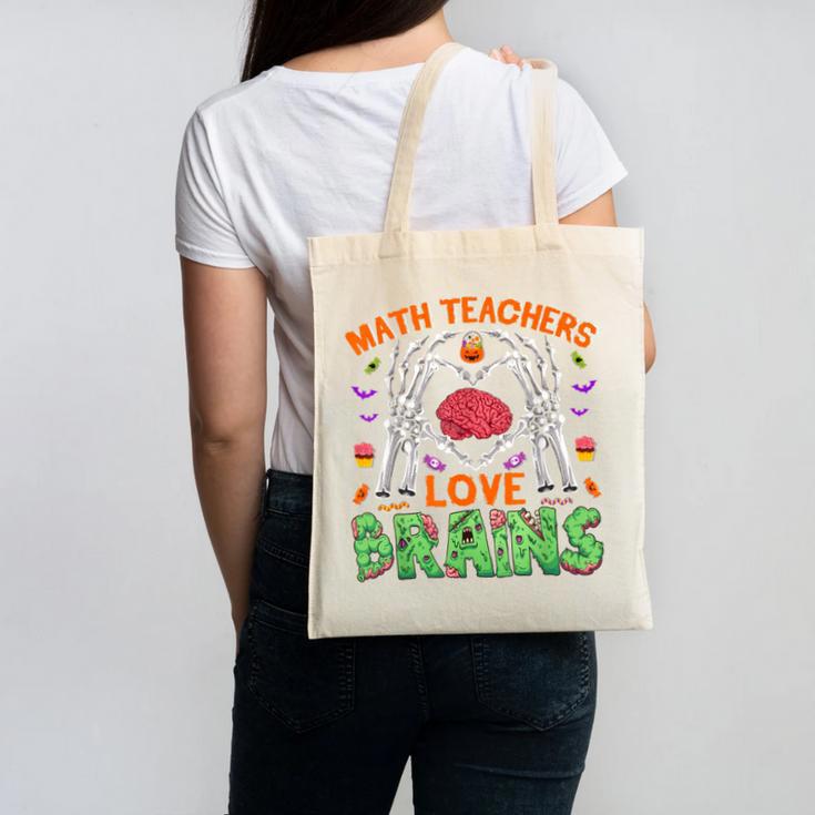 Math Teacher Love Brain Heart Skeleton Hand Zombie Halloween Canvas Tote Bag