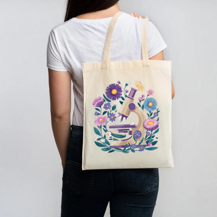 Microscope Flower Butterfly Biology Science Teacher Student Canvas Tote Bag