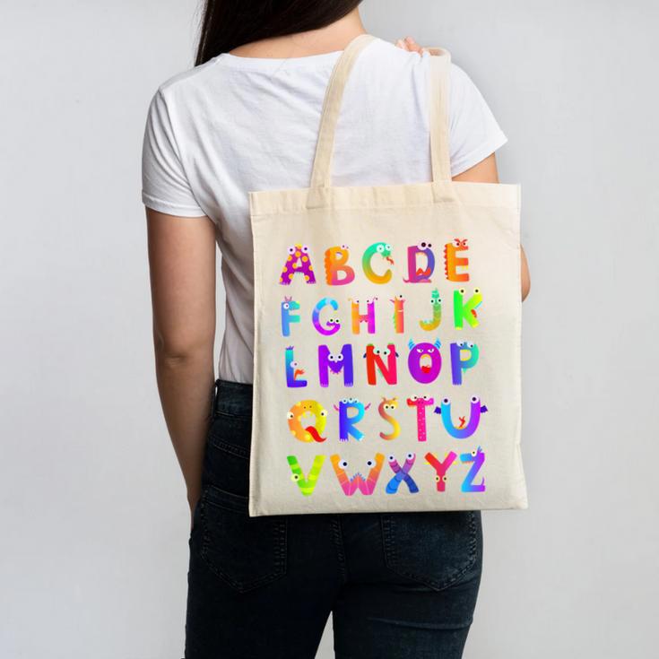 Monster ABC Cute Alphabet Halloween Teacher Costume Kids Canvas Tote Bag