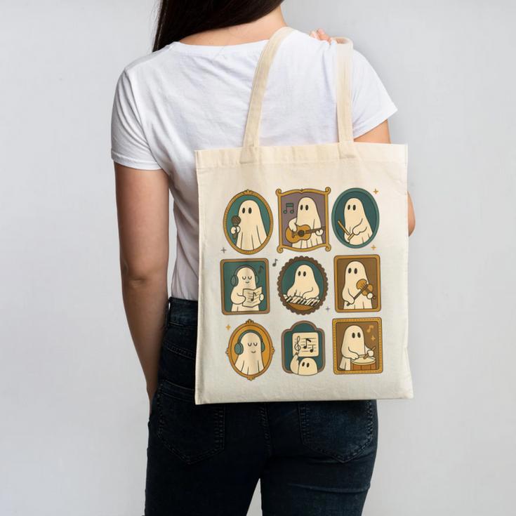 Music Teacher Orchestra Spooky Halloween Ghost Band Canvas Tote Bag