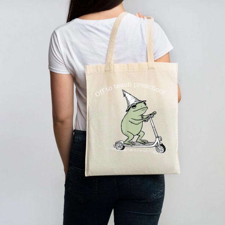 Off To Teach Preschool Pre-K Teacher Back To School Frog Canvas Tote Bag
