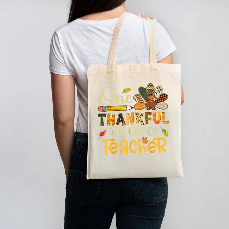 One Thankful 4th Grade Teacher Turkey Leopard Thanksgiving Canvas Tote Bag