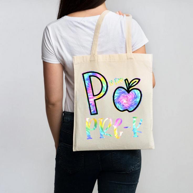 P Is For Pre-K Preschool Teacher Tie Dye Back To School Canvas Tote Bag