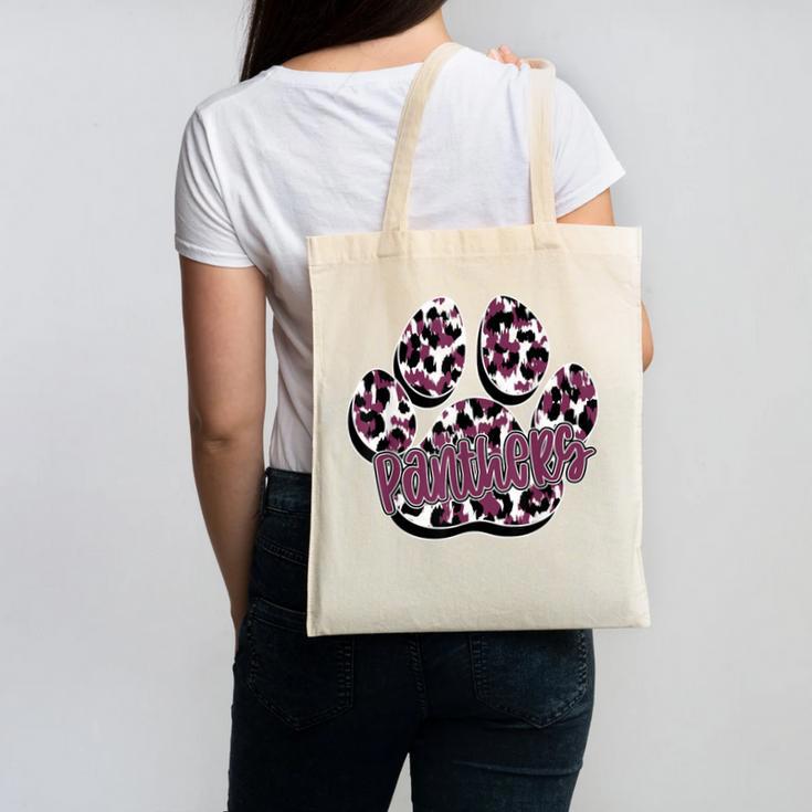 Panthers Paw Print Leopard Maroon Panther Pride Teacher Canvas Tote Bag