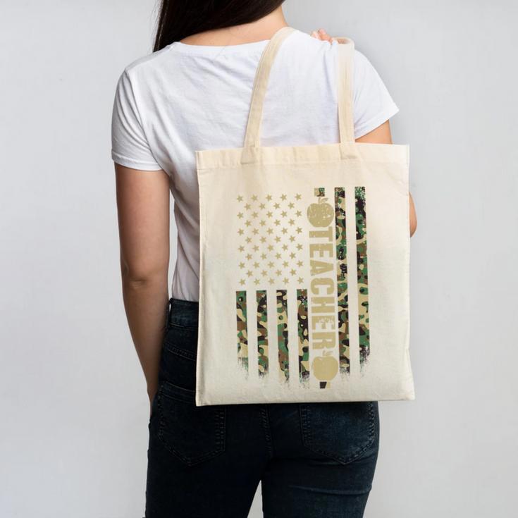 Patriotic Teacher American Flag Camouflage 4th Of July Camo Canvas Tote Bag