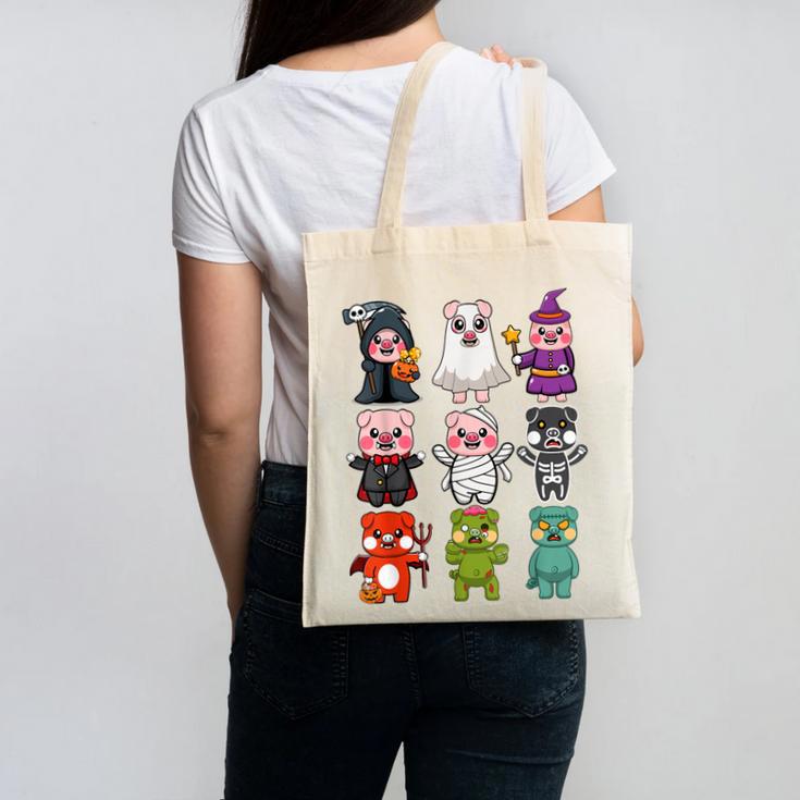 Pig Spooky Ghost Witch Boo-Jee Horror Pumpkin Pig Halloween Canvas Tote Bag