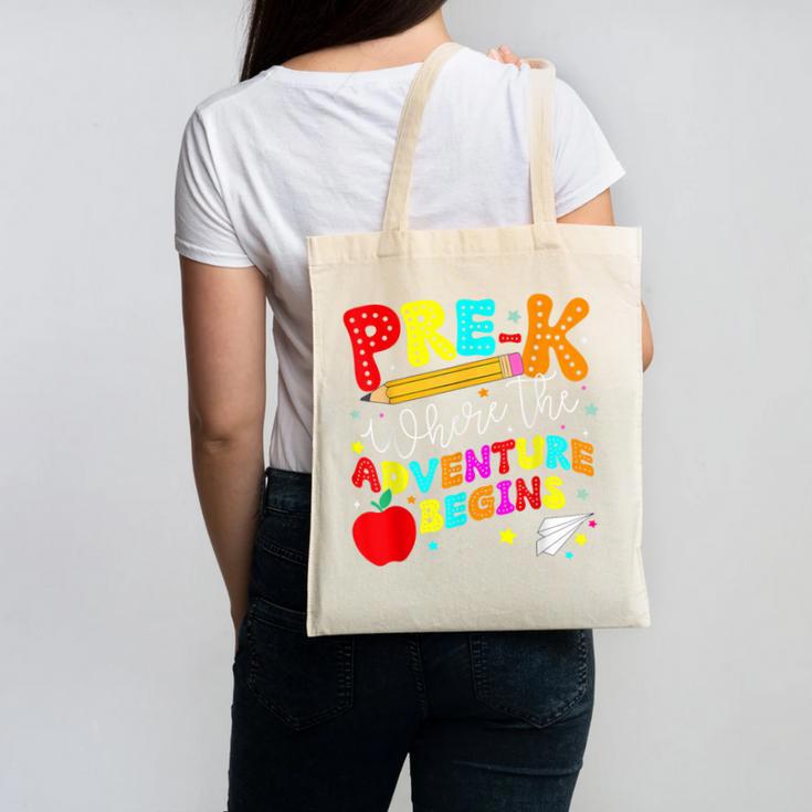 Pre-k Where The Adventure Begins First Day Of Prek Teacher Canvas Tote Bag