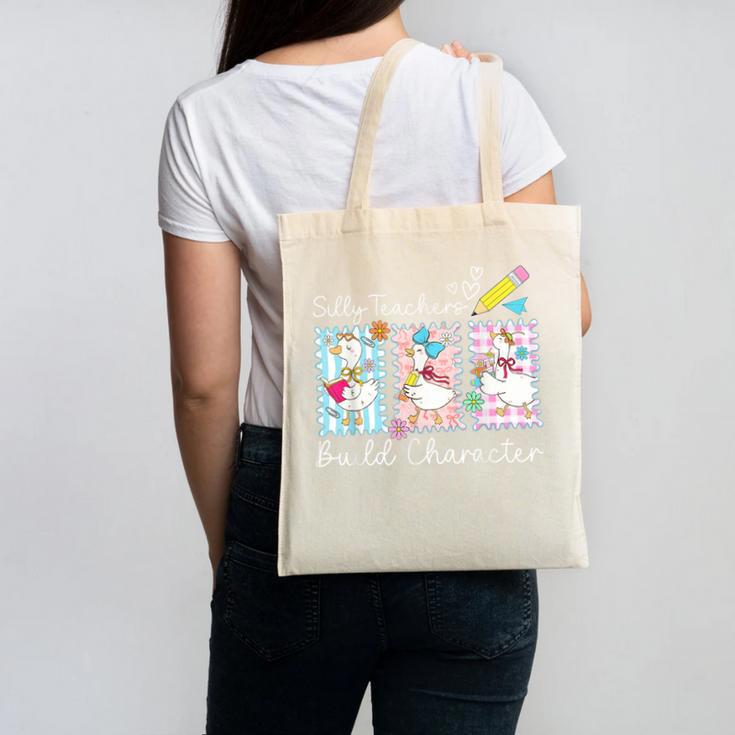 Preppy Silly Teacher Goose Build Character Back To School Canvas Tote Bag
