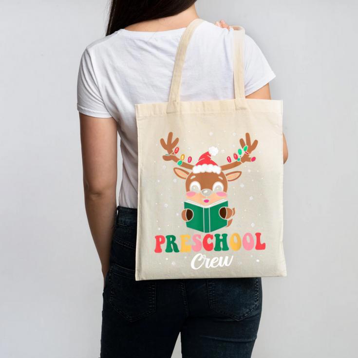 Preschool Crew Xmas Reindeer Teacher Student Christmas Canvas Tote Bag