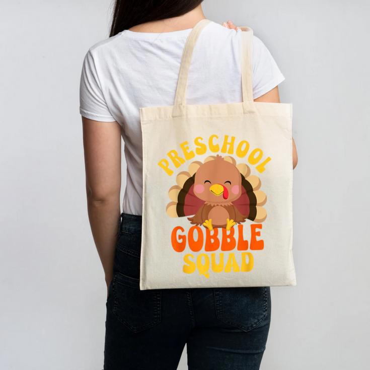 Preschool Gobble Squad Cute Turkey Thanksgiving Teacher Canvas Tote Bag