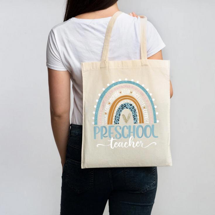 Preschool Teacher Leopard Boho Rainbow Back To School Canvas Tote Bag
