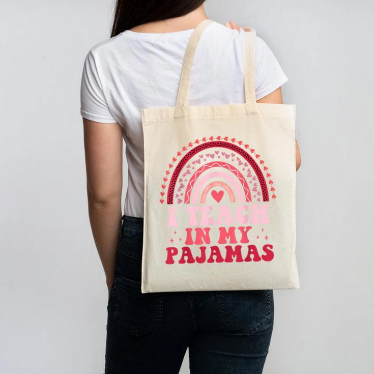 Rainbow Retro Homeschool Mom Teacher I Teach In My Pajamas Canvas Tote Bag