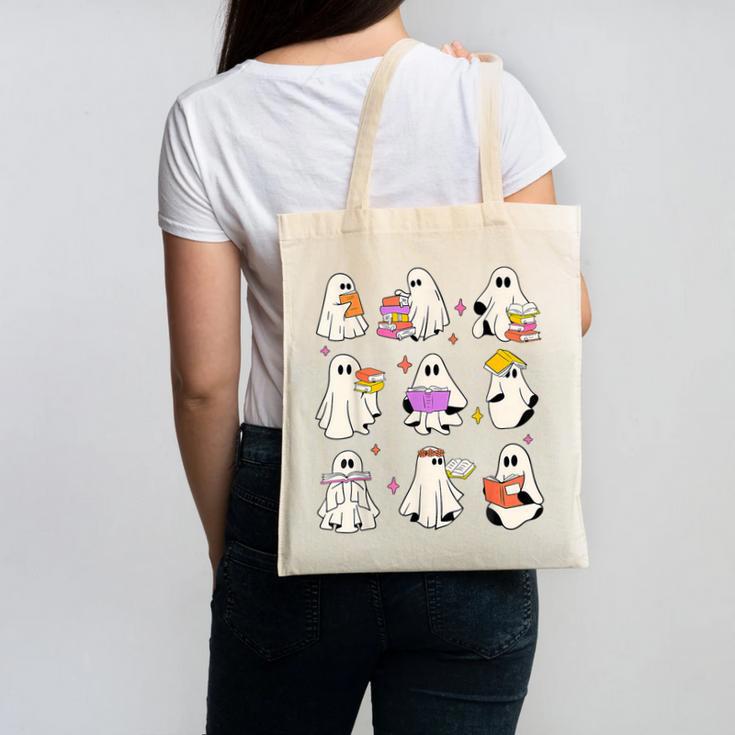 Read More Books Spooky Teacher Halloween Ghost Reading Book Canvas Tote Bag