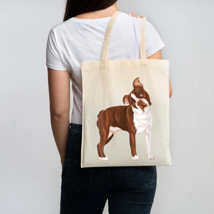 Red Boston Terrier Dog Canvas Tote Bag