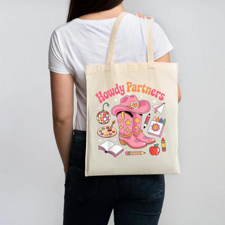 Retro Howdy Partners Cowgirl Cowboy Teacher Back To School Canvas Tote Bag