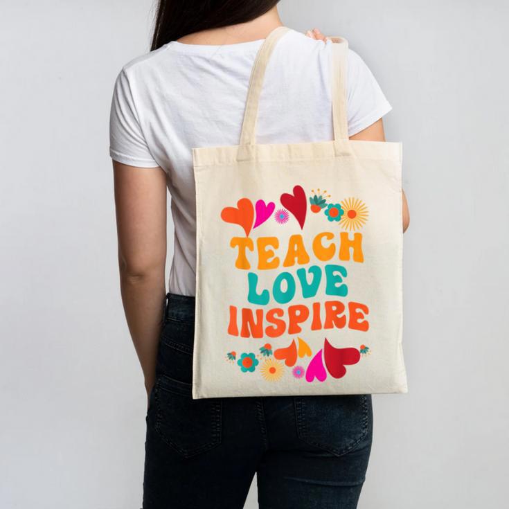 Retro Teach Love Inspire Back To School Teachers Canvas Tote Bag