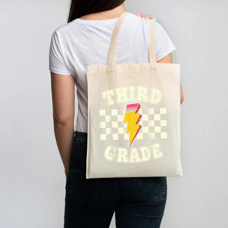 Retro Third Grade Teacher Lightning Bolt Pencil Teacher Kids Canvas Tote Bag
