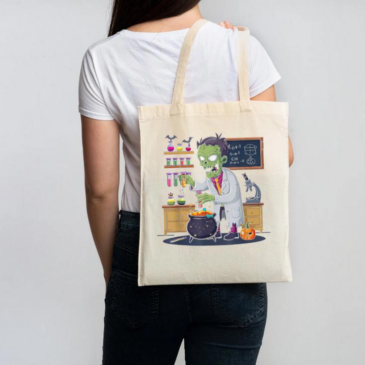 Science Teacher Halloween Shirt Zombie Chemistry Scientist Canvas Tote Bag