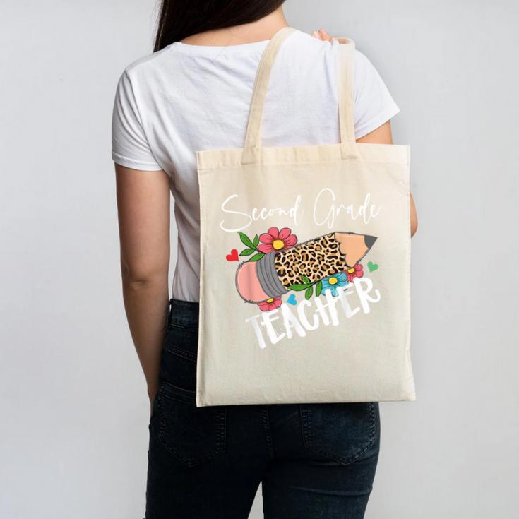 Second Grade Teacher Leopard Pencil 2nd Grade Women Teacher Canvas Tote Bag