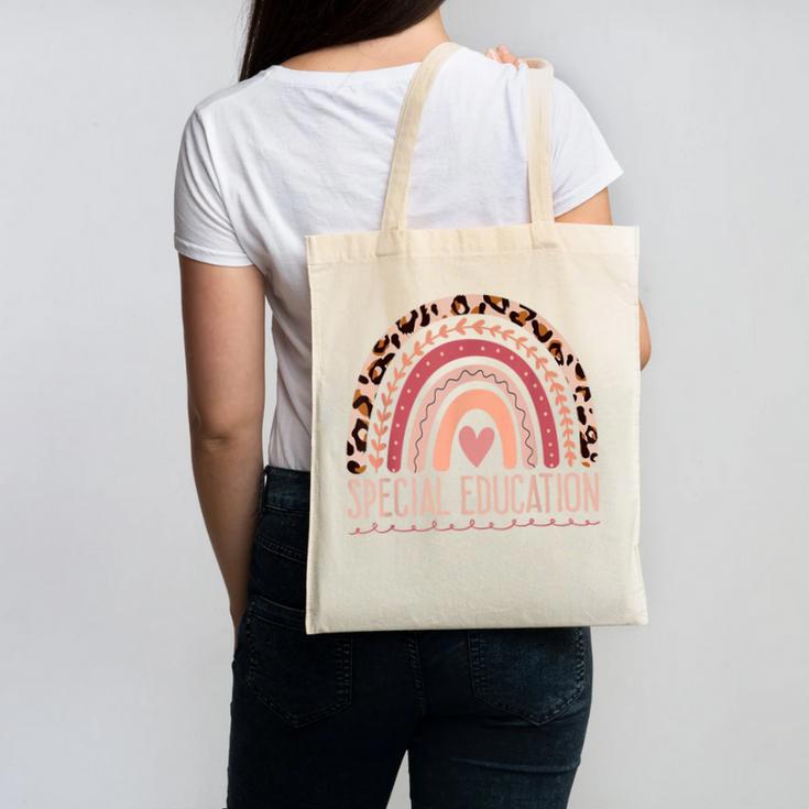 Special Education Shirt Teacher SPED Leopard Boho Rainbow Canvas Tote Bag