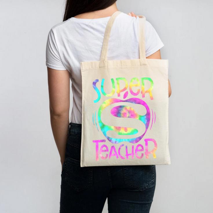 Super Teacher Back To School Apple Tie Dye First Day Canvas Tote Bag