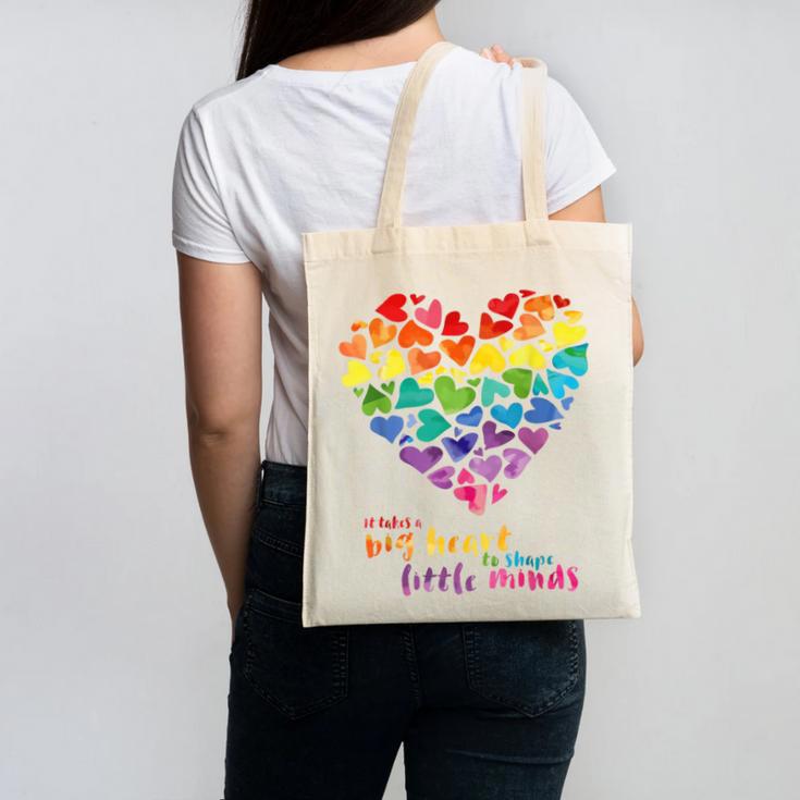 It Takes a Big Heart To Shape Little Minds Teacher Canvas Tote Bag