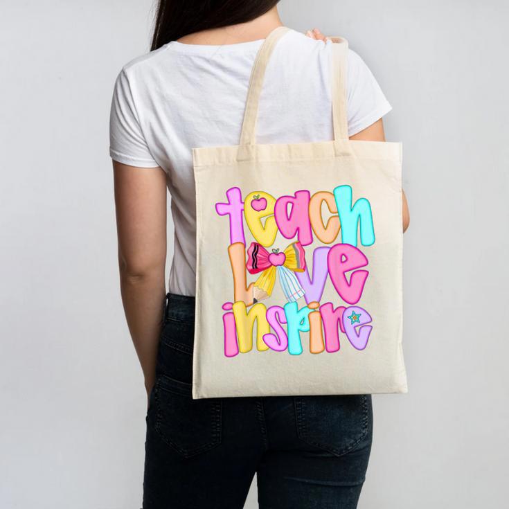 Teach Love Inspire Preppy Back To School Teacher Women Canvas Tote Bag
