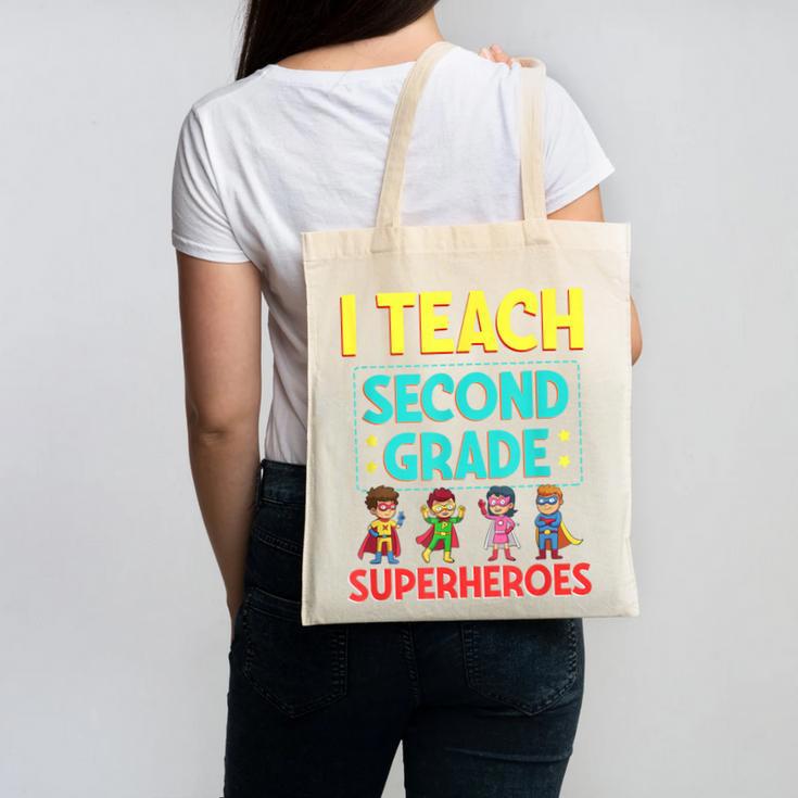 I Teach Second Grade Superheroes Teacher Superhero Canvas Tote Bag