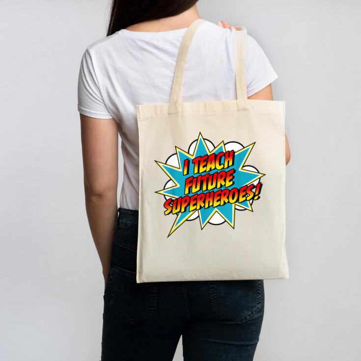 I Teach Superheroes Retro Comic Super Teacher Graphic Canvas Tote Bag